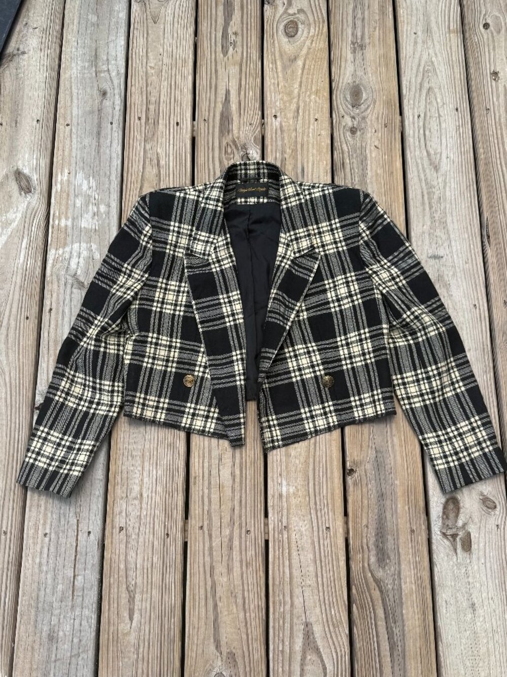 Vintage 100% Wool Plaid Cropped Blazer sz8 Old Money Academia Chic 3740